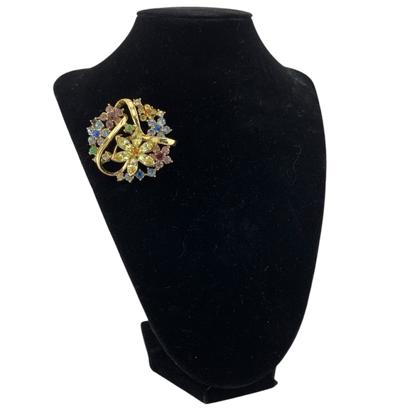 CORO HONORE PASTEL FLORAL BROOCH BY ADOLF KATZ Gold tone Multicolor VTG 1950s 2" - Picture 7 of 11
